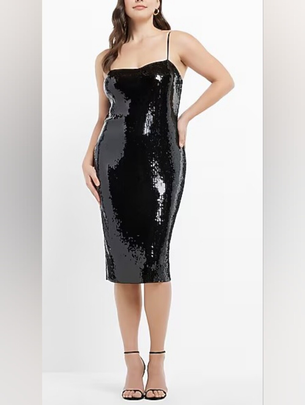 Express Black Sequin Sweetheart Neckline Slip-Style Midi Dress Misses Size L